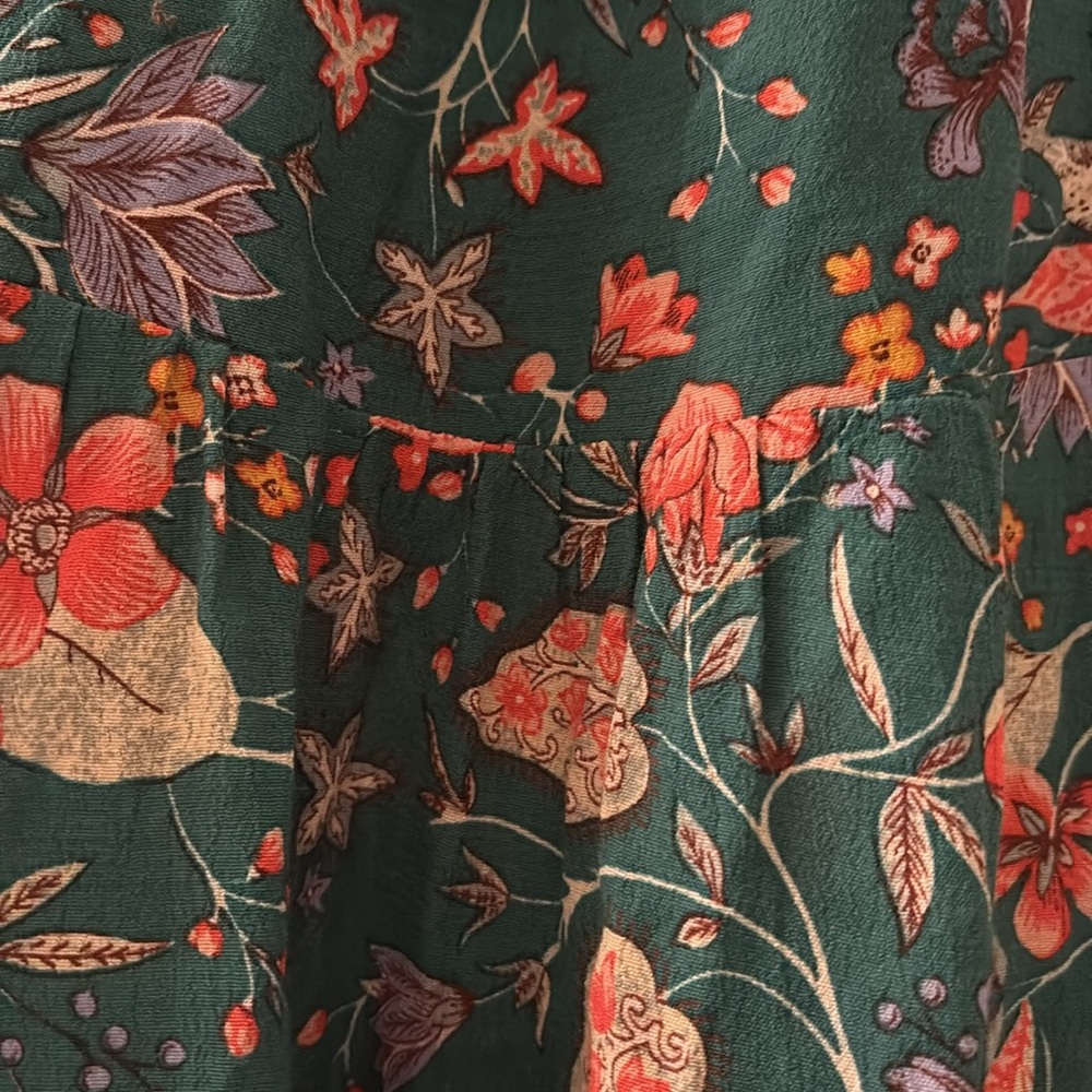By Anthropologie Mini Dress Ruffle Sleeve V Neck Floral Peasant Print - Sz S - Picture 8 of 11